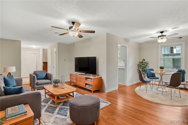 13101 Harrowgate Rd, Chester, VA 23831 - living area featuring ceiling fan, light wood finished floors, and baseboards