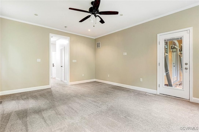 9073 Pine Hill Rd, Mechanicsville, VA 23116 - carpeted spare room featuring ornamental molding, a ceiling fan, and recessed lighting