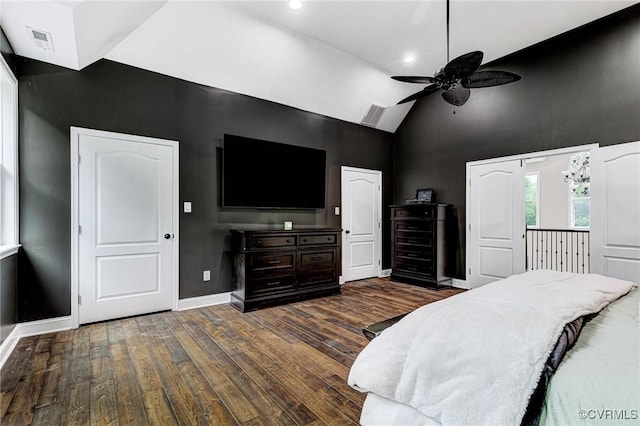 9073 Pine Hill Rd, Mechanicsville, VA 23116 - bedroom with hardwood / wood-style flooring, high vaulted ceiling, ceiling fan, and recessed lighting