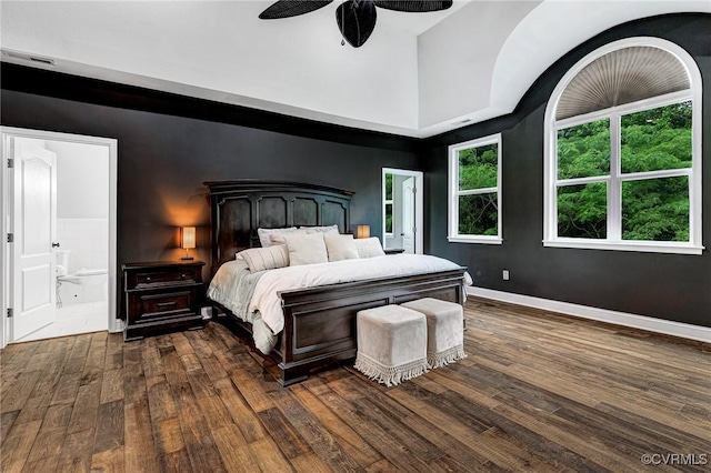 9073 Pine Hill Rd, Mechanicsville, VA 23116 - bedroom with dark wood-style floors, ceiling fan, and ensuite bath