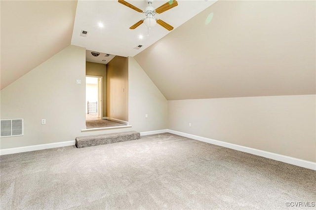 9073 Pine Hill Rd, Mechanicsville, VA 23116 - additional living space with ceiling fan, lofted ceiling, and carpet floors