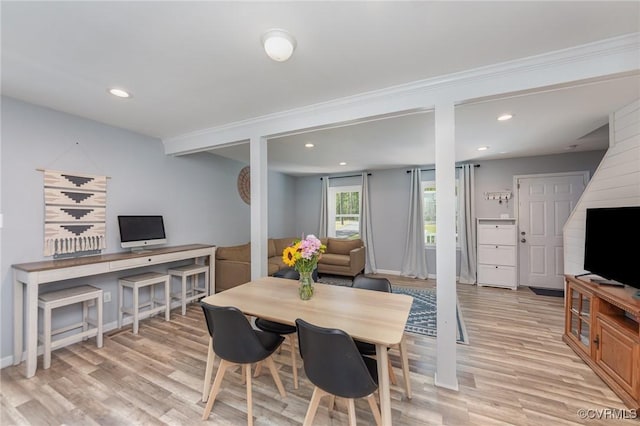 15131 Burruss Ln, Ruther Glen, VA 22546 - dining area featuring light wood-style flooring, recessed lighting, and baseboards