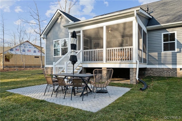 LOT12 Red Oak Cir Lot 12, Aylett, VA 23009 - back of house featuring a patio, roof with shingles, a sunroom, and a lawn