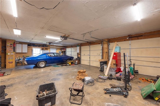 garage with a garage door opener