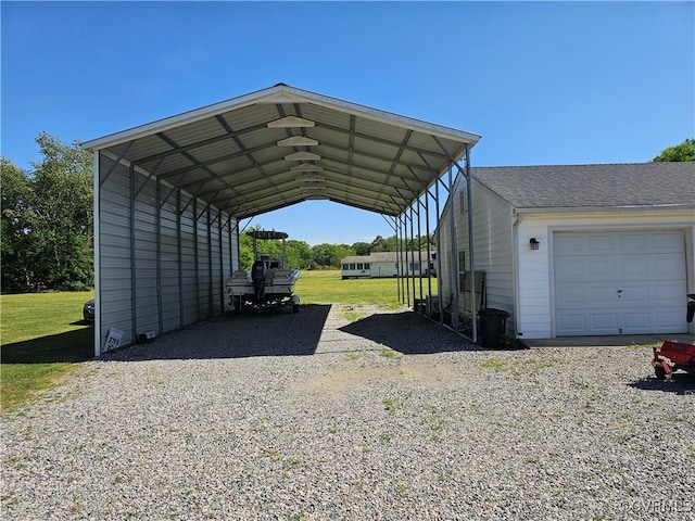 view of vehicle parking with gravel driveway and a carport