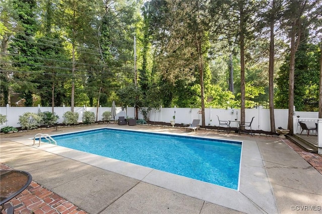 view of pool with a fenced backyard, a patio area, and a fenced in pool