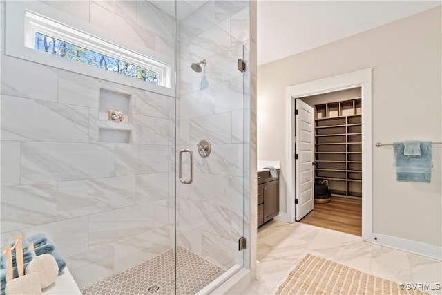 LOT53 Wendenburg Cir, Aylett, VA 23009 - bathroom featuring a shower stall, marble finish floor, and vanity