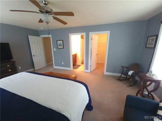 8313 Kalliope Ct, Chesterfield, VA 23838 - bedroom with baseboards, light carpet, ceiling fan, a spacious closet, and ensuite bathroom