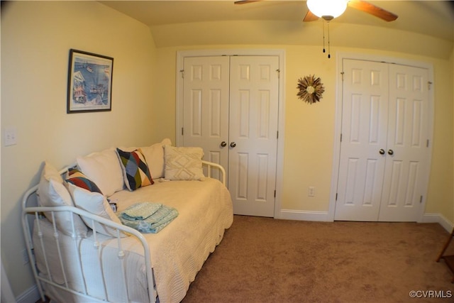 8313 Kalliope Ct, Chesterfield, VA 23838 - bedroom featuring two closets, baseboards, carpet floors, and ceiling fan