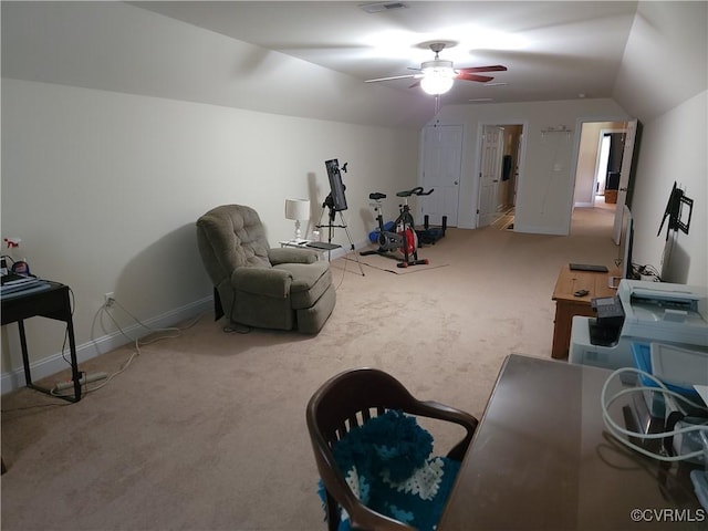 8313 Kalliope Ct, Chesterfield, VA 23838 - exercise area featuring carpet, ceiling fan, baseboards, and vaulted ceiling
