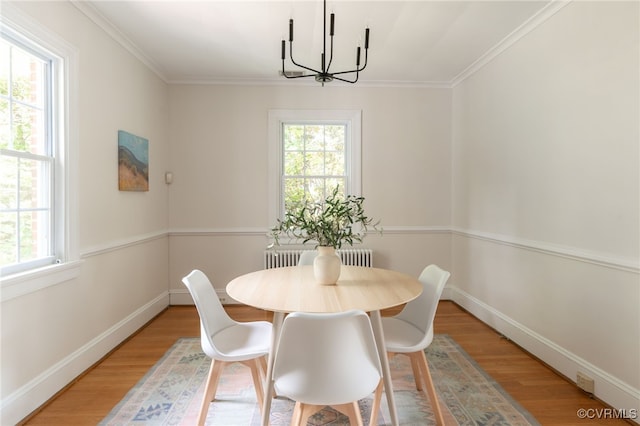 dining room featuring a notable chandelier, a healthy amount of sunlight, and light wood-type flooring