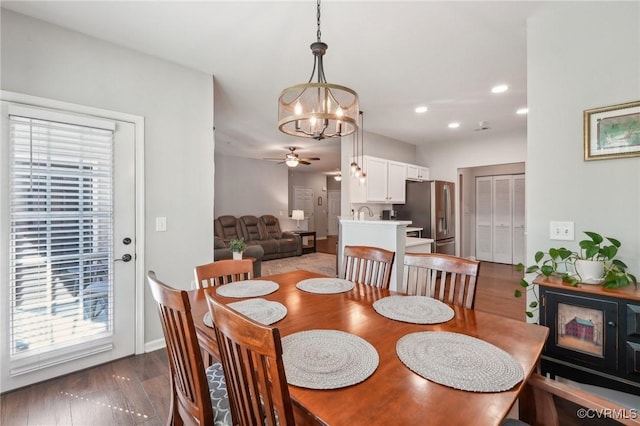 14000 Briars Cir Unit 202, Midlothian, VA 23114 - dining space featuring recessed lighting, ceiling fan with notable chandelier, and wood finished floors