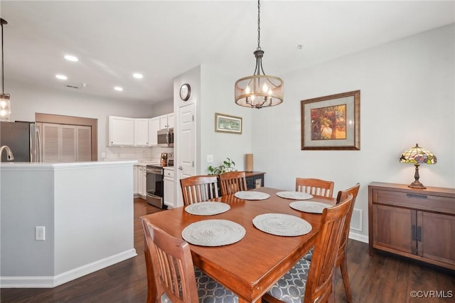 14000 Briars Cir Unit 202, Midlothian, VA 23114 - dining area featuring visible vents, dark wood finished floors, baseboards, a notable chandelier, and recessed lighting