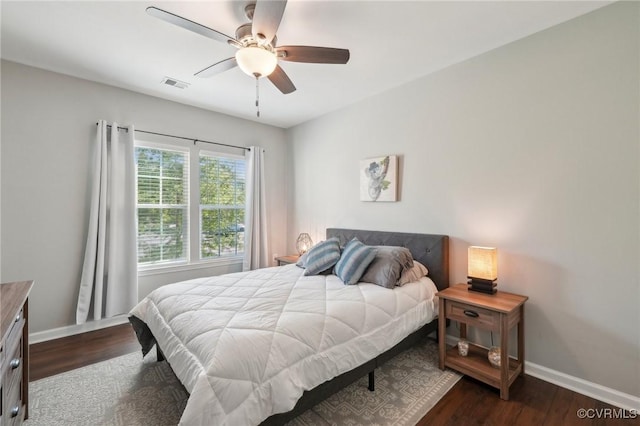 14000 Briars Cir Unit 202, Midlothian, VA 23114 - bedroom featuring a ceiling fan, baseboards, visible vents, and dark wood finished floors