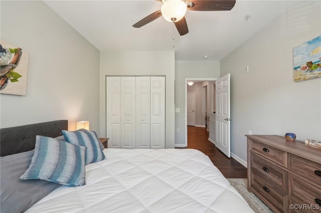 14000 Briars Cir Unit 202, Midlothian, VA 23114 - bedroom featuring baseboards, ceiling fan, a closet, and wood finished floors