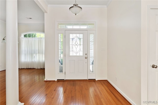 9533 Ashleyville Turn, Midlothian, VA 23112 - entryway with light wood-type flooring, ornamental molding, and baseboards
