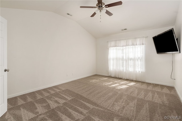 9533 Ashleyville Turn, Midlothian, VA 23112 - empty room featuring vaulted ceiling, carpet flooring, ceiling fan, and baseboards