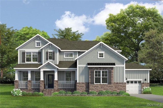 2710 Maidens Rd, Powhatan, VA 23139 - craftsman house featuring roof with shingles, a front lawn, board and batten siding, covered porch, and driveway