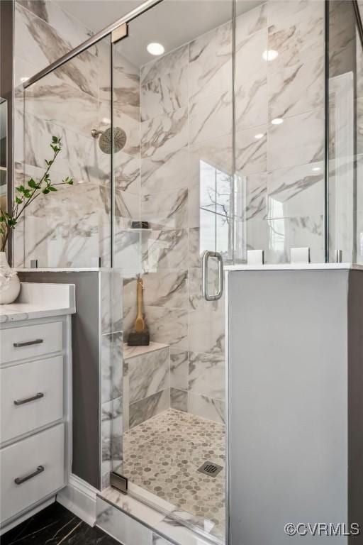 2710 Maidens Rd, Powhatan, VA 23139 - full bath featuring vanity, marble finish floor, and a marble finish shower