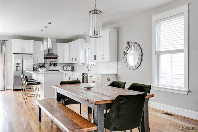 1207 N 21st St, Richmond, VA 23223 - dining room featuring a healthy amount of sunlight, baseboards, light wood-style flooring, and visible vents