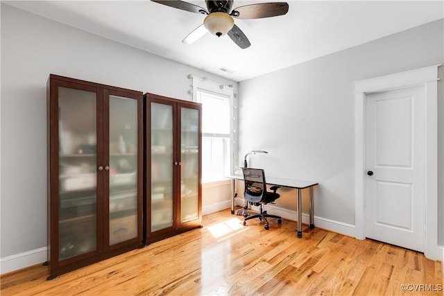 1207 N 21st St, Richmond, VA 23223 - home office with baseboards, ceiling fan, and light wood finished floors