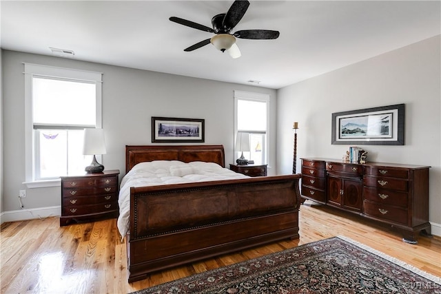 1207 N 21st St, Richmond, VA 23223 - bedroom with visible vents, light wood finished floors, ceiling fan, and baseboards