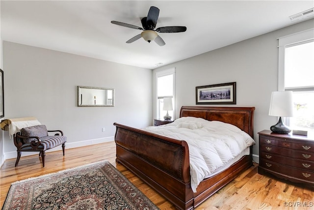 1207 N 21st St, Richmond, VA 23223 - bedroom with baseboards, a ceiling fan, light wood-type flooring, and visible vents