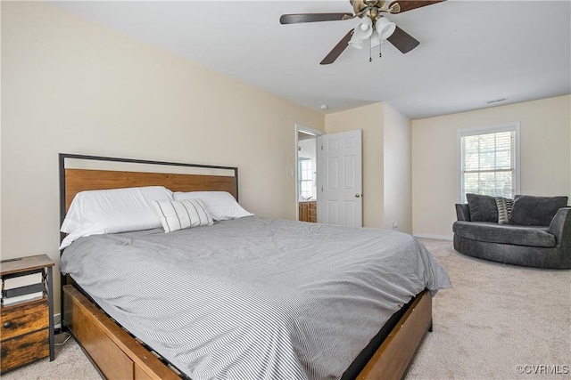 bedroom with carpet and ceiling fan
