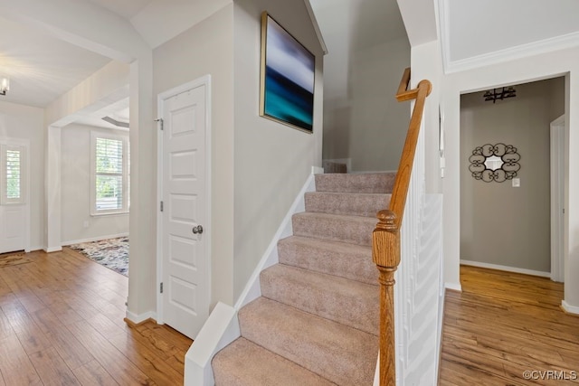 15501 Wolfboro Rd, Chesterfield, VA 23832 - stairs featuring baseboards and hardwood / wood-style floors