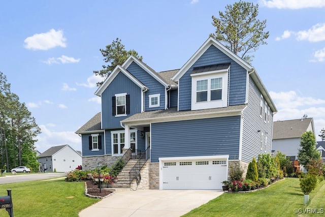 15501 Wolfboro Rd, Chesterfield, VA 23832 - craftsman-style house featuring a garage, driveway, a front lawn, and stone siding