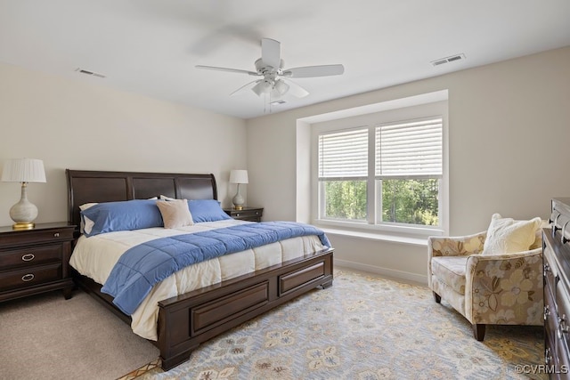 15501 Wolfboro Rd, Chesterfield, VA 23832 - bedroom featuring light colored carpet, baseboards, visible vents, and a ceiling fan
