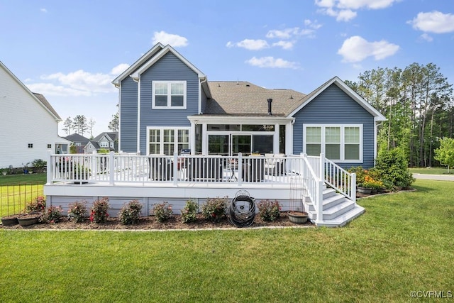 15501 Wolfboro Rd, Chesterfield, VA 23832 - back of house with a lawn, a wooden deck, and roof with shingles