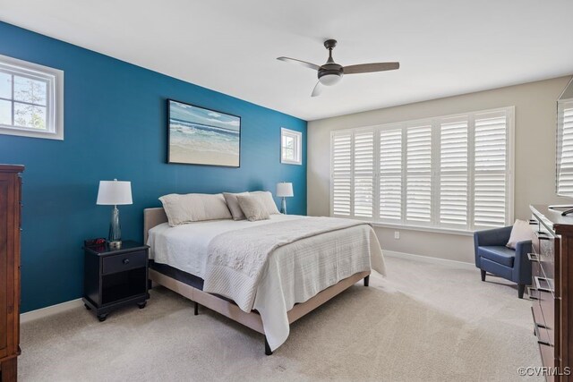15501 Wolfboro Rd, Chesterfield, VA 23832 - bedroom with a ceiling fan, baseboards, and light colored carpet