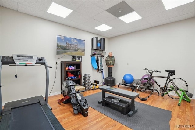20145 Hunnicut Rd, Dinwiddie, VA 23803 - workout room with baseboards, a drop ceiling, and wood finished floors