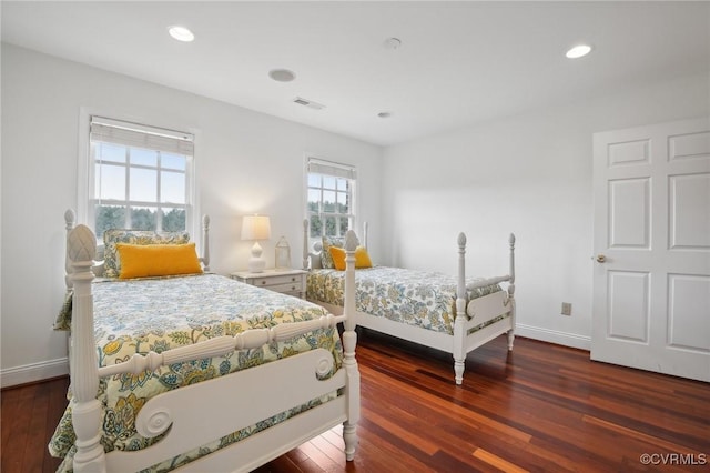 20145 Hunnicut Rd, Dinwiddie, VA 23803 - bedroom featuring dark wood-style flooring, baseboards, visible vents, and recessed lighting