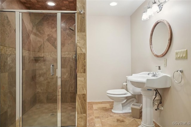 20145 Hunnicut Rd, Dinwiddie, VA 23803 - bathroom featuring baseboards, recessed lighting, and a shower stall