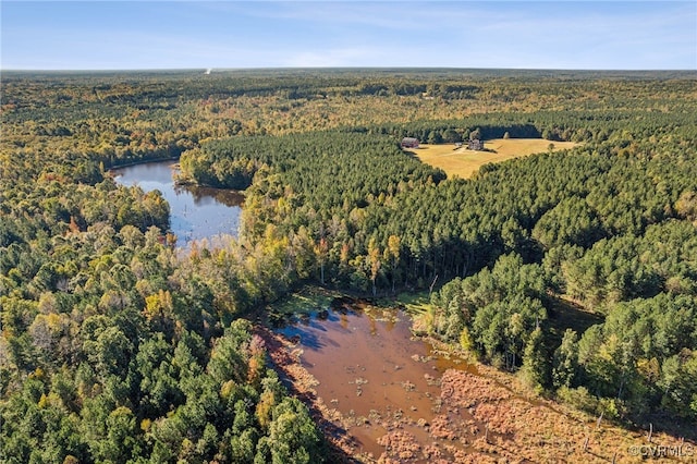 20145 Hunnicut Rd, Dinwiddie, VA 23803 - birds eye view of property with a water view and a forest view