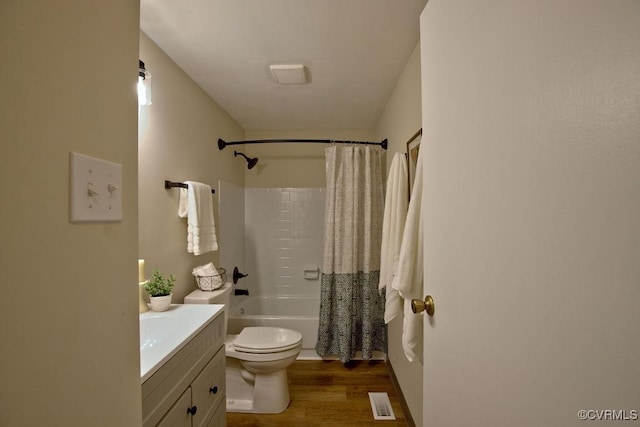 1423 Bull Run Dr, Henrico, VA 23231 - full bathroom with visible vents, vanity, wood finished floors, shower / bath combination with curtain, and toilet