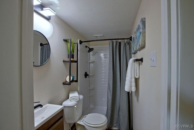 1423 Bull Run Dr, Henrico, VA 23231 - full bath with visible vents, vanity, toilet, a textured ceiling, and a shower with curtain