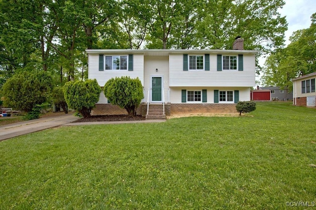 1423 Bull Run Dr, Henrico, VA 23231 - bi-level home featuring entry steps, a chimney, and a front yard
