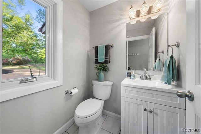 3640 Michaux Mill Dr, Powhatan, VA 23139 - half bathroom with vanity, toilet, baseboards, and tile patterned flooring