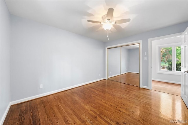 3640 Michaux Mill Dr, Powhatan, VA 23139 - unfurnished bedroom featuring wood finished floors, a closet, and ceiling fan