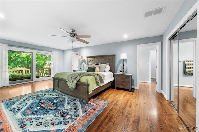 3640 Michaux Mill Dr, Powhatan, VA 23139 - bedroom featuring access to outside, wood finished floors, recessed lighting, baseboards, and ceiling fan