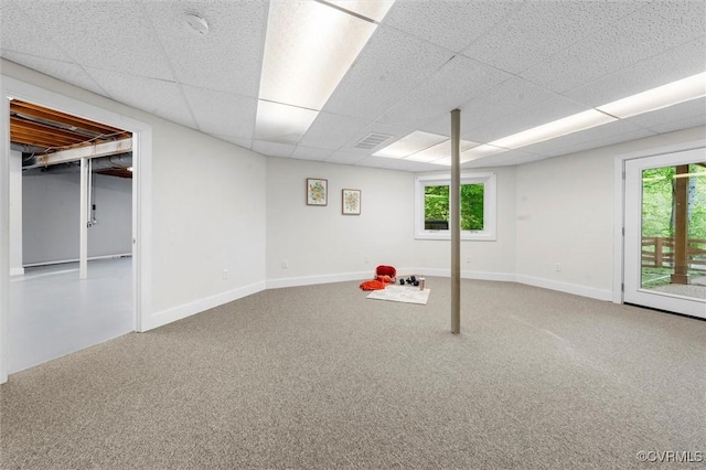 3640 Michaux Mill Dr, Powhatan, VA 23139 - basement featuring plenty of natural light, carpet, a drop ceiling, and baseboards