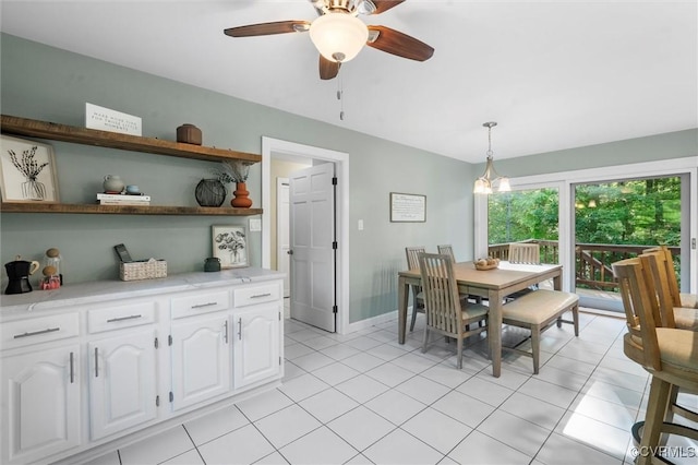 3640 Michaux Mill Dr, Powhatan, VA 23139 - dining room with ceiling fan and light tile patterned floors