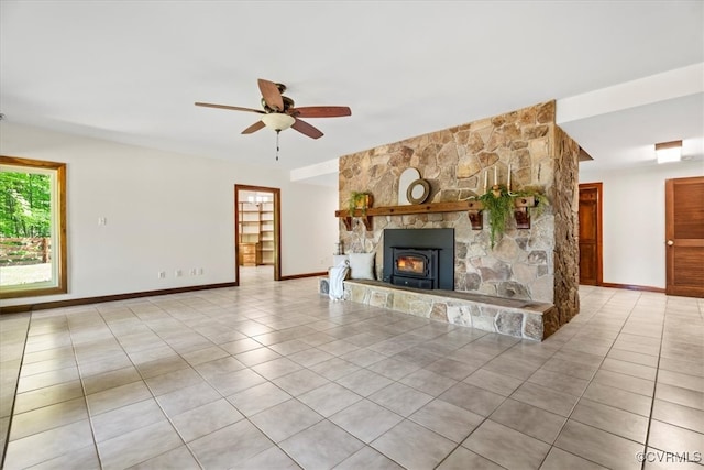 3640 Michaux Mill Dr, Powhatan, VA 23139 - unfurnished living room featuring a ceiling fan, tile patterned flooring, and baseboards