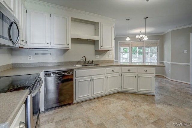 kitchen featuring white cabinets, appliances with stainless steel finishes, a sink, and light countertops