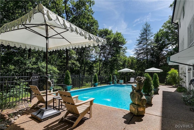 7 River Rd, Richmond, VA 23226 - view of swimming pool with a fenced backyard, a patio area, and view of scattered trees