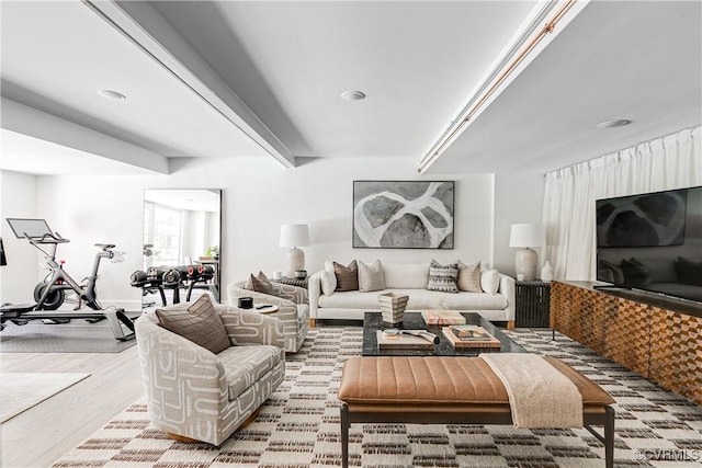 7 River Rd, Richmond, VA 23226 - living area featuring wood finished floors and beamed ceiling