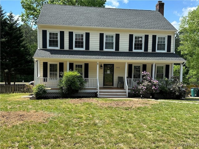 1916 Boardman Ln, Henrico, VA 23238 - colonial-style house featuring a chimney, a porch, and roof with shingles